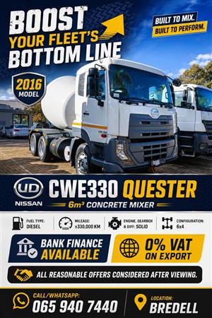 Nissan UD CWE330 Quester 6m³ Concrete Mixer| 6x4 Truck Tractor