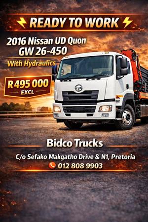 2016 NISSAN UD QUON GW 26-450 WITH HYDRAULICS