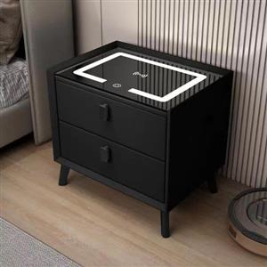 Modern Multifunctional Bedside Table with Wireless Charging, USB Ports & LED Nig