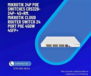 MIKROTIK 24P POE SWITCHES CRS328- 24P- 4S+RM. MIKROTIK CLOUD ROUTER SWITCH 24 PORT POE 450W 4SFP+
