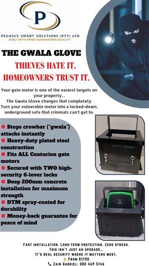 The Gwala Glove. Permanent gate motor protection with money back guarantee.