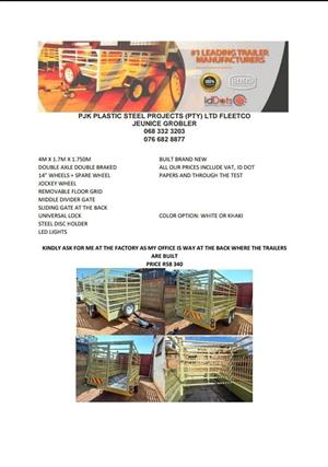 4m cattle trailers built brand new