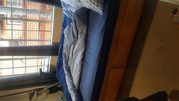 Wooden double base bed with mattress