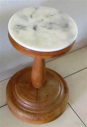 Solid Wood Round Pedestal Lamp Side Table - Marbled Top