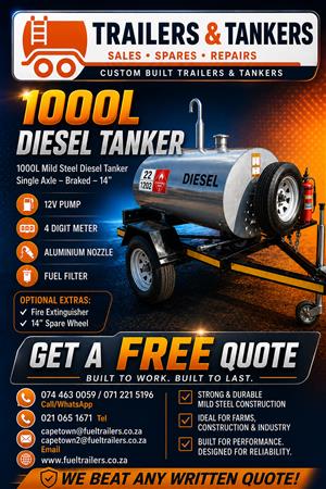 1000 liter braked mild steel diesel bowser/ fuel trailer/ mini tanker 