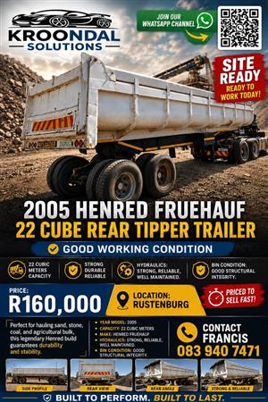 2005 Hendred Fruehauf 22 cube rear tipper trailer