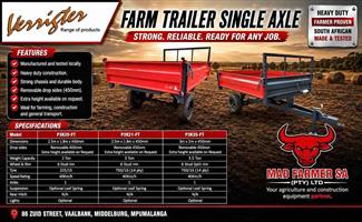 New Verrigter single axle farm trailers for sale at Mad Farmer SA