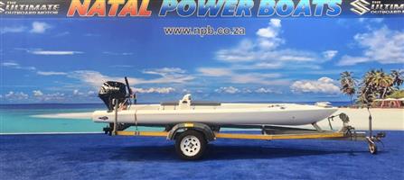 STEALTH POWER FISHA 490 ON TRAILER 15 HP SUZUKI 