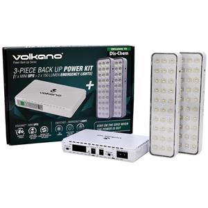 Volkano Back up Mini UPS power supply kit with 2x emergency lights. 