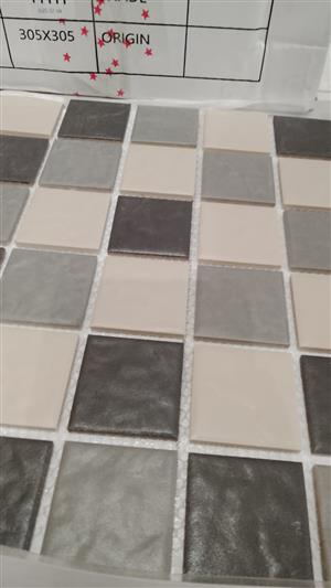 Bathroom Mosaic Tiles – Grey Charcoal & Off-White Mix