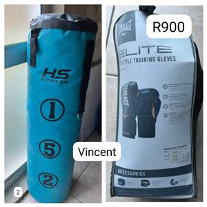 hs fitness punching bag and everlast gloves