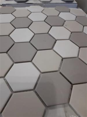 Hexagon Mosaic tiles  Beige mix   per sheet  