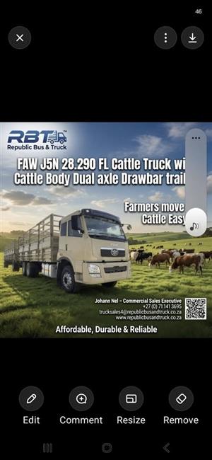 New FAW J5N 38 290  CATTLE DRUCK
