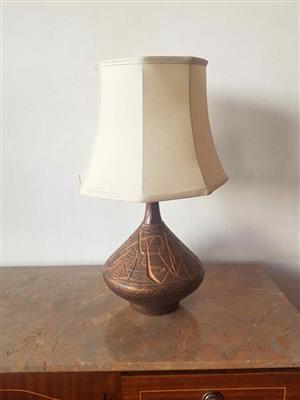 Mid-century modern brutalist table lamp with beautiful lamp shade