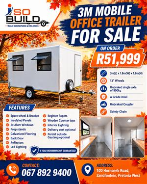 3m Mobile Office Trailer For sale on order