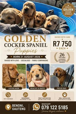 Purebred Golden Cocker Spaniel Puppies - Benoni