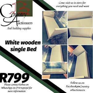 White wooden single bed