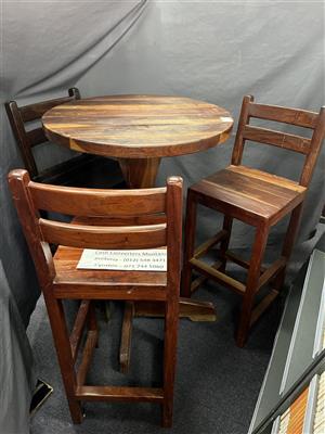 Bar Table + 3 Chairs Wooden - C033062596-1