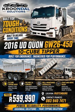 2016 Nissan UD Quan GW 26-450 10 cube tipper