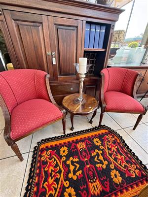 A Pair of French Empire-style "swan" carved armchairs