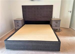 Grey queen size bedbase R1800 & headboard  Collection in Wynberg . Good condition.