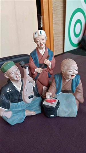 Japanese Hakata Urasaki ceramic figurines.