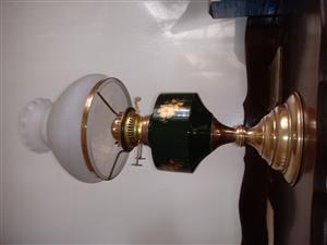 Vintage brass and glass Duplex oil lamp with double wick made in England