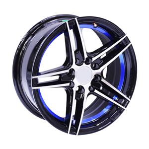 14″ QS 5003 4/100 & 4/108 Black Machine face with Blue Undercut Alloy Wheels