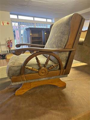 Solid Wood Rocking Chair in Buffalo Leather