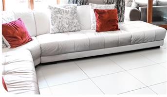 6 Seater White Leather L-Couch