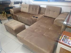 New light brown beige velvet corner couch