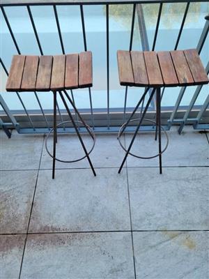 Pair of vintage teak barstools / counter stools / Garden Chairs