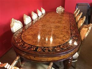 Elite 12.5ft Burr Walnut marquetry dining table 