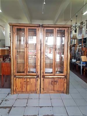 Rustic-style wooden display cabinets