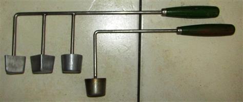 Vintage Triple Snackle Iron with Green Handle + Single Snackle Iron with Green H
