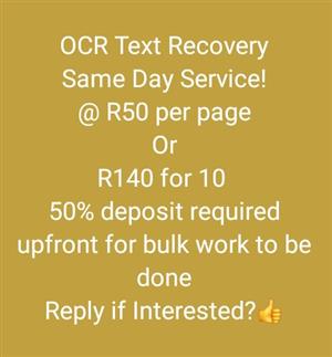 OCR Text Recovery Same Day Service!