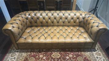 Vintage Chesterfield Leather Sofa - Tufted Cognac Brown Leather 3 Seater