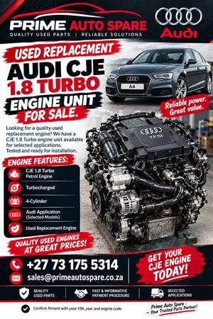 Used Replacement Audi CJE 1.8 Turbo Engine Unit For Sale.