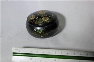 HAND PAINTED ALUMINIUM TRINKET BOWL WITH LID ORNATE