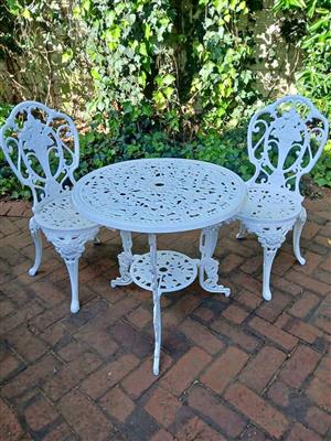 Garden Elegance: White Cast Aluminum Bistro Set 