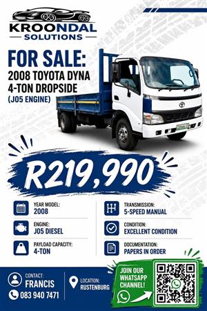 2008 Toyota Dyna JO5 4 Ton Drop-Side Truck