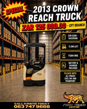 2013 Crown ESR 5200 Reach Truck 11.5m Lift