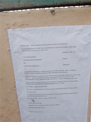 BELLVILLE MAGISTRATE COURT IN CAPE TOWN. JOHNSON BAYENDANG vs WONDER MATANGAKUFA