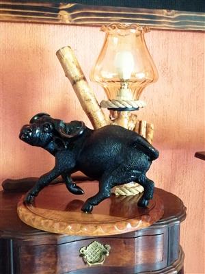 Cape Buffelo lamp. Hand made