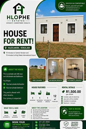 ROOM FOR RENT IN HAZELMERE, VERULAM