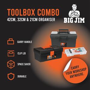 Big Jim Toolbox Combo – 42cm, 32cm & 21cm | Durable, Portable Workshop Organiser