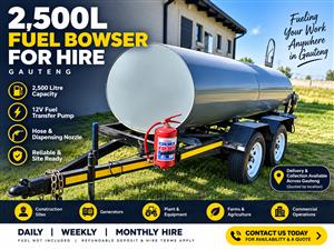 2,500L Fuel Bowser for Hire | 12V Pump | Gauteng | Daily/Weekly/Monthly