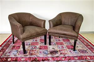 2x Dark Brown Genuine Leather Occasional Armchairs (Individual Price)