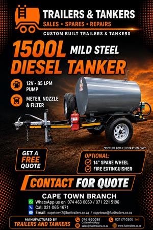 1500 LITER MILD STEEL DIESEL BOWSER TRAILER