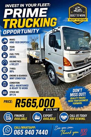 Hino 500 1626 8ton Dropside Truck  2014 Model